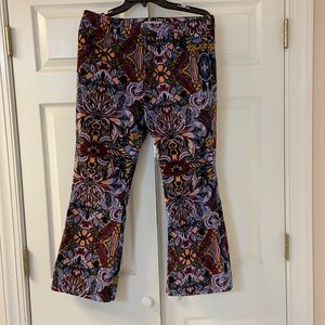 Free People printed, cropped velvet flares